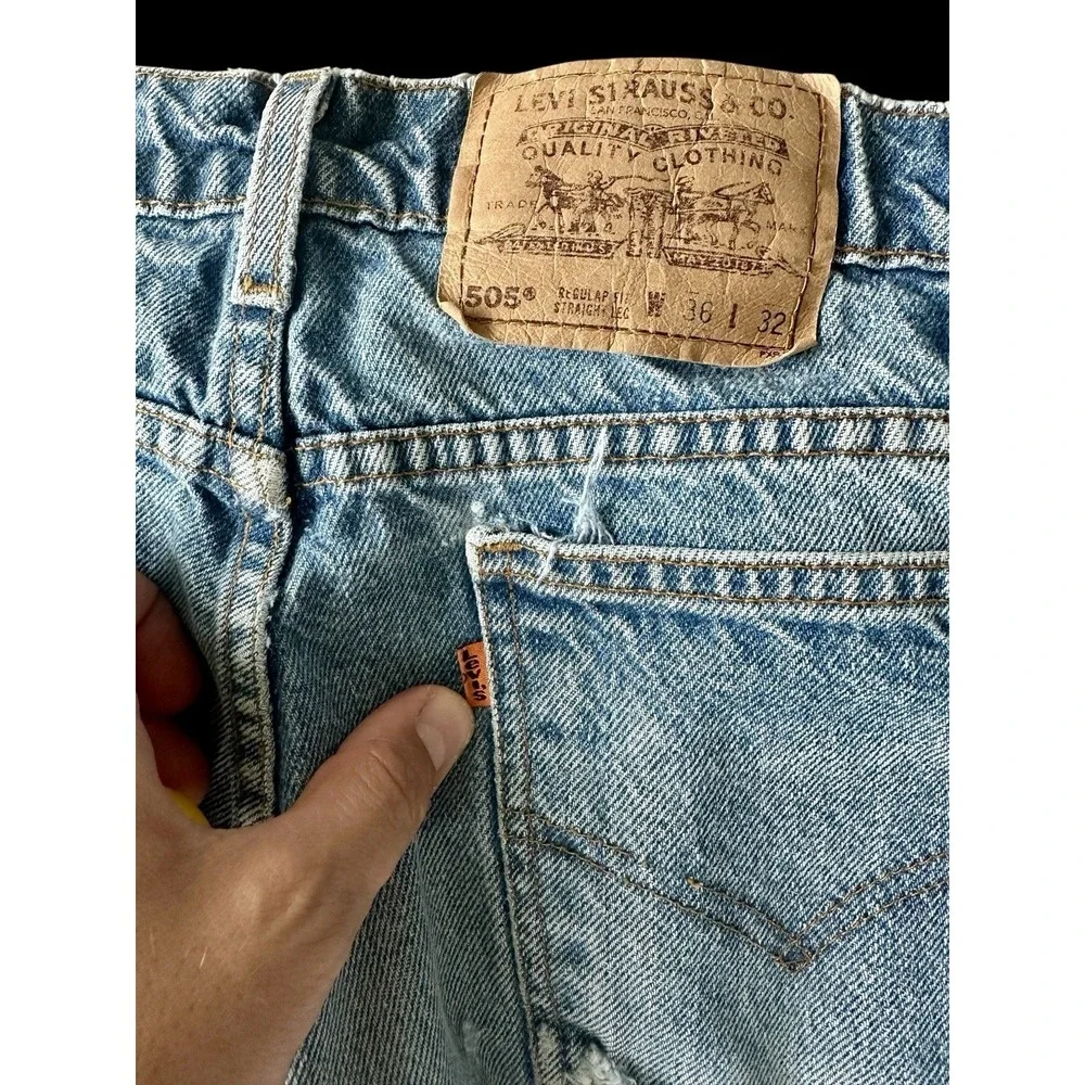 Vintage 90s Orange Tab Levi's 505 Straight Leg Denim Jeans 32.5x31 Medium Wash